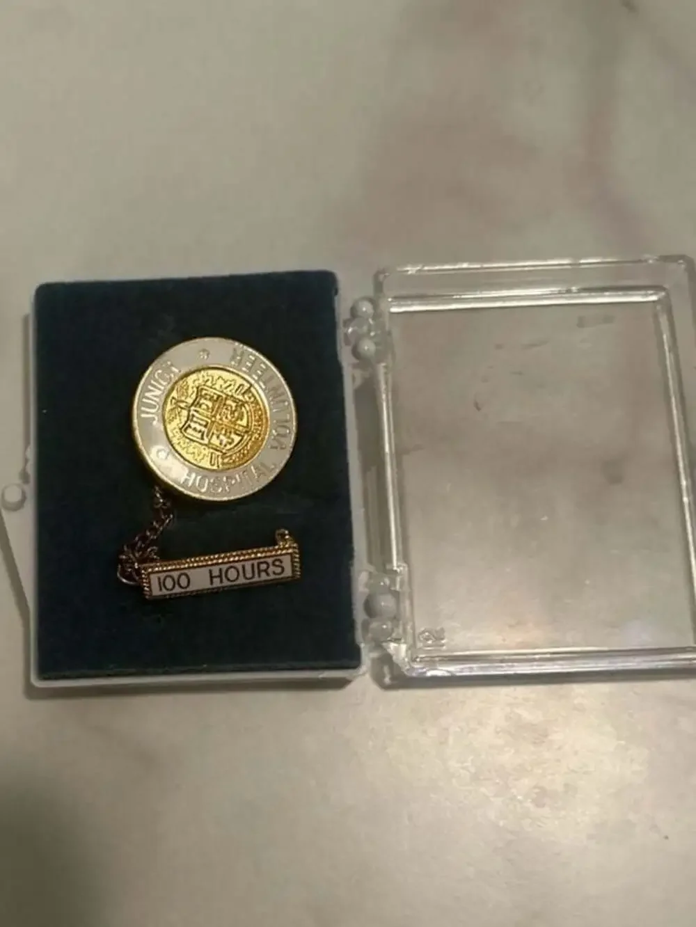 Vintage Junior Hospital Volunteer 100 Hours Achievement Lapel Pin with Guard